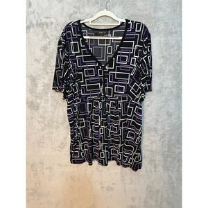 Y2K Venezia Babydoll Top Size 26/28W Black Geometric Office Siren